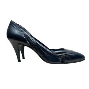 Stuart Weitzman Pump for Mr Seymour Low‎ Heel Cut Side Women Deep Blue Sz 8.5AA